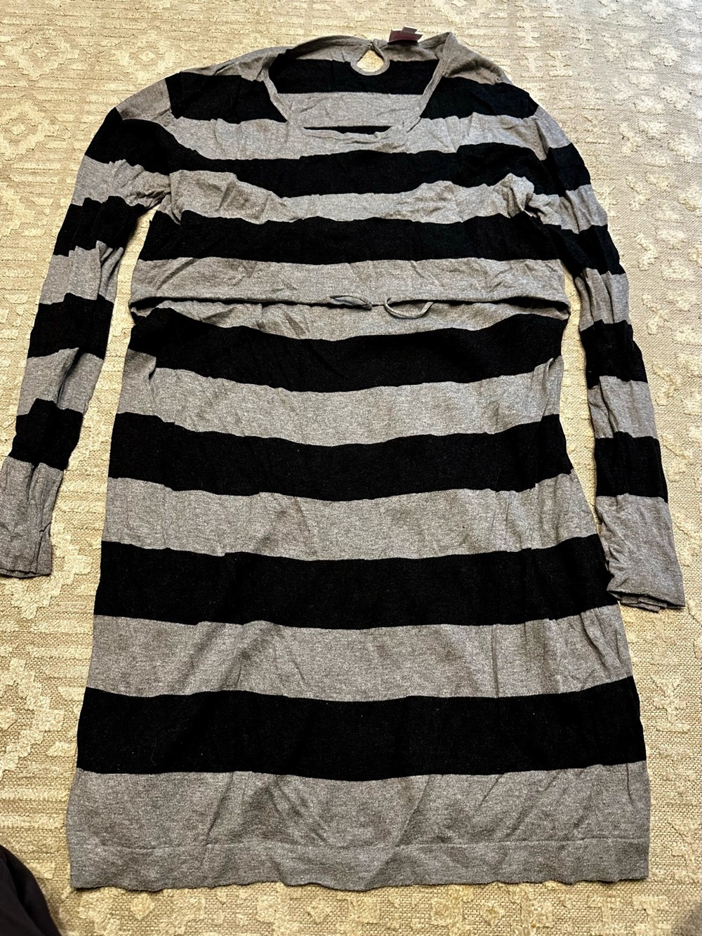 Boob Design Striped Long Sleeve Dress - Black & Gray